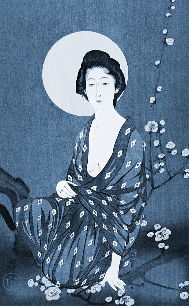 Moonlit Geisha Plum Blossoms art print by Marja van den Hurk for $57.95 CAD