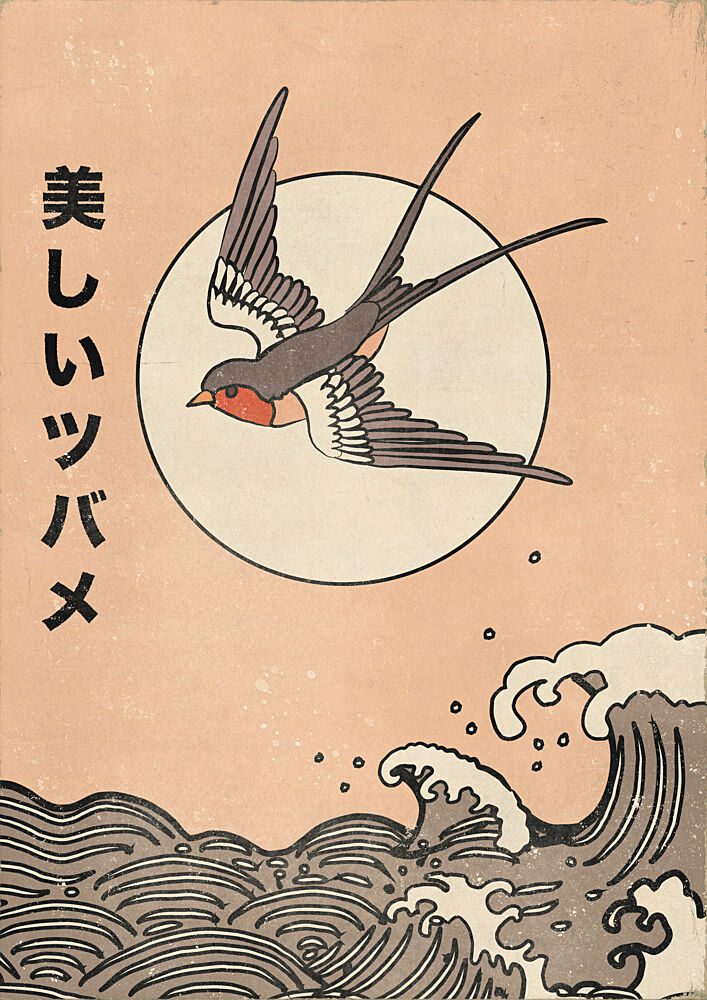 Japanese Swallow over Waves art print by Nicholas for $57.95 CAD