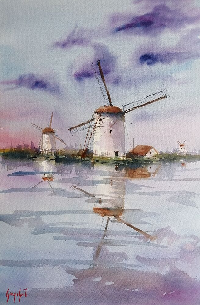 Twilight Windmill Reflections art print by Giorgio Gosti for $57.95 CAD