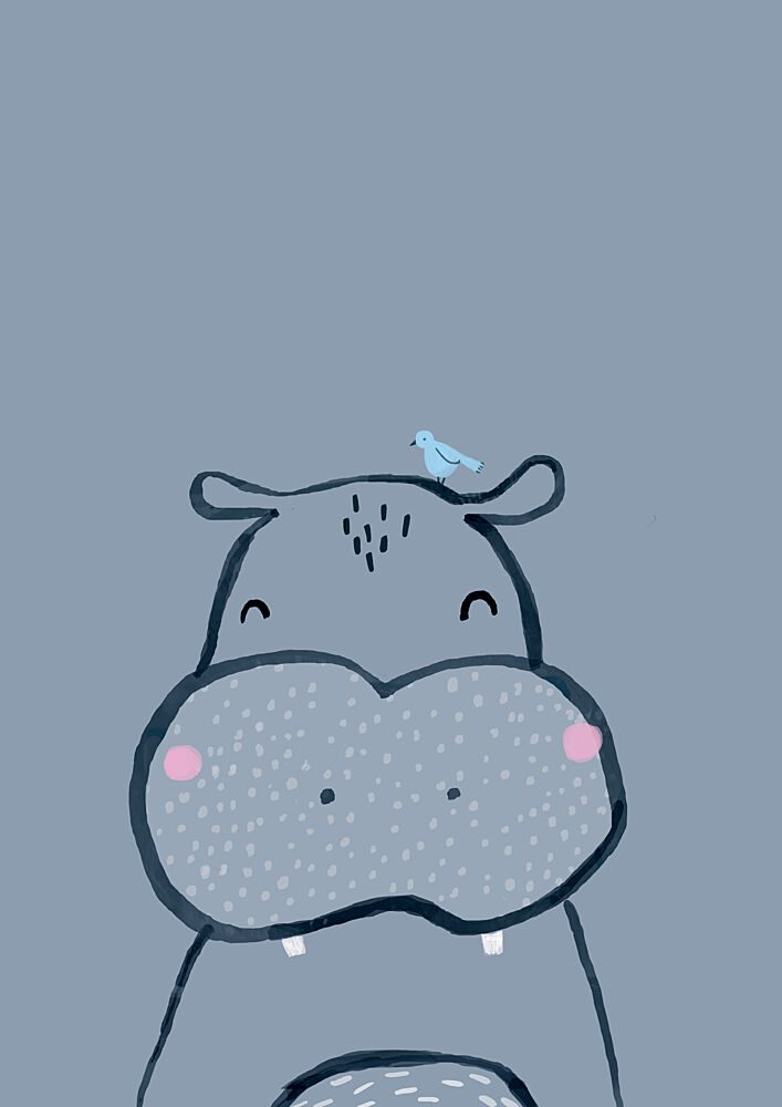 Sweet Hippo and Bird art print by Laura Pantony for $57.95 CAD