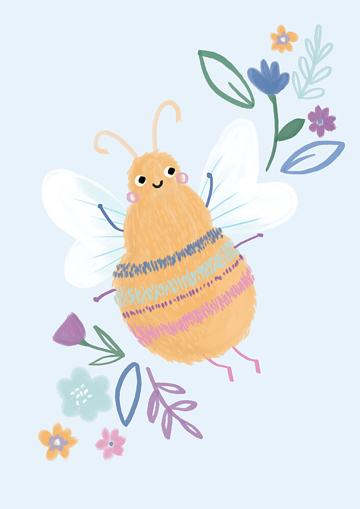 Cute Bee with Flowers art print by Laura Pantony for $57.95 CAD