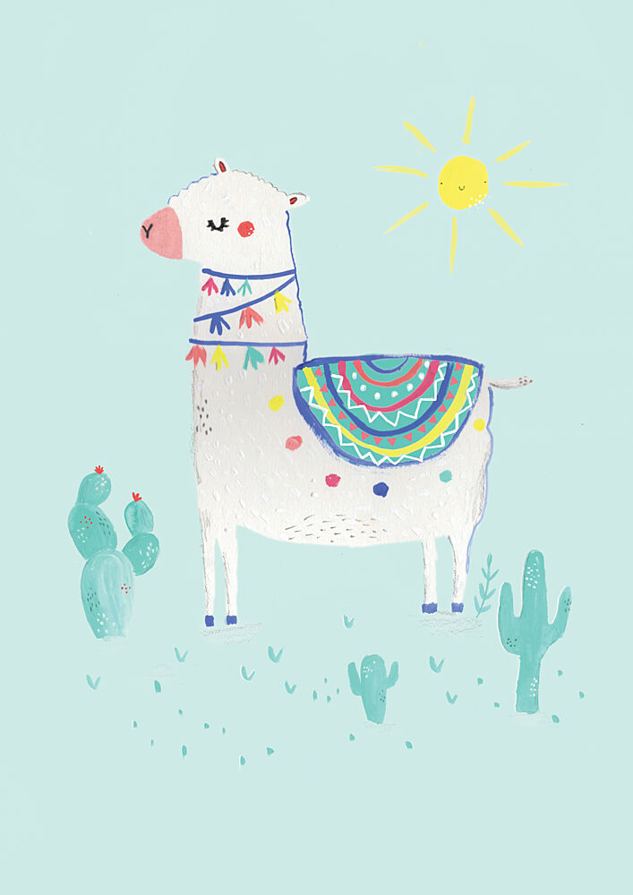 Cheerful Llama Desert Scene art print by Laura Pantony for $57.95 CAD