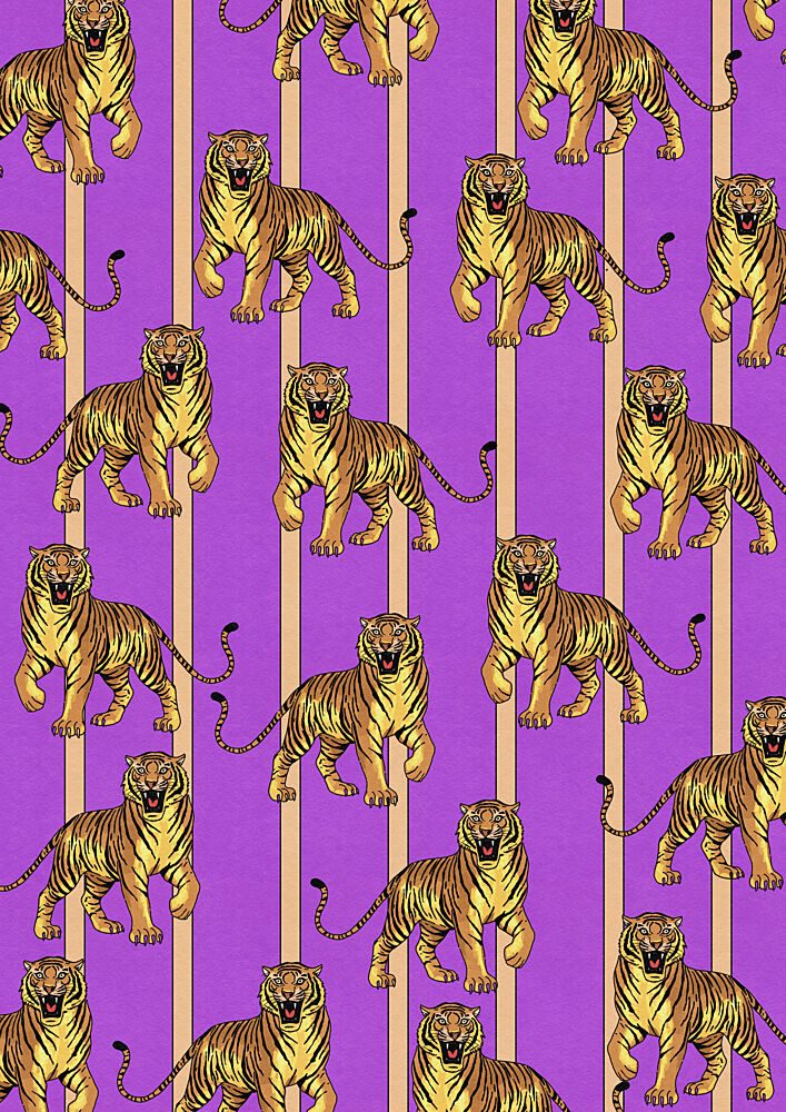 Golden Tigers Purple Stripes art print by Nicholas for $57.95 CAD