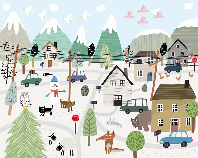 Cozy Winter Village Scene art print by Carla Daly for $57.95 CAD