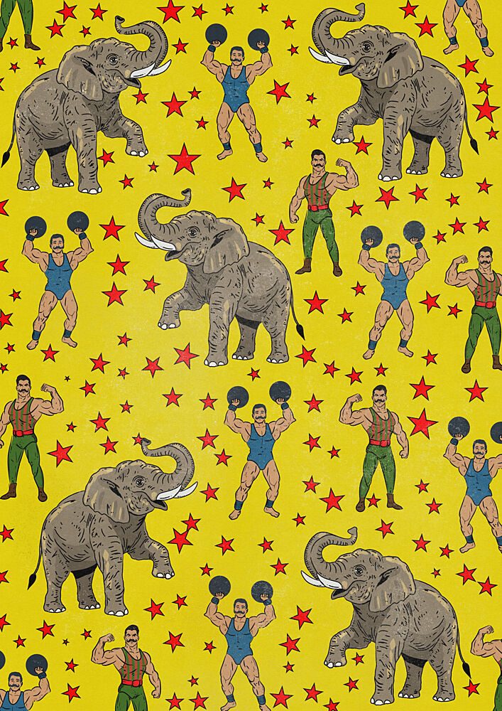 Vintage Circus Strongmen Elephants art print by Nicholas for $57.95 CAD