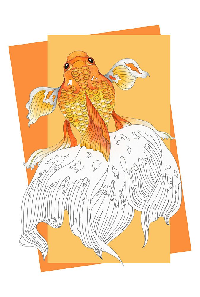 Orange Goldfish Flowing Tail art print by Marja van den Hurk for $57.95 CAD