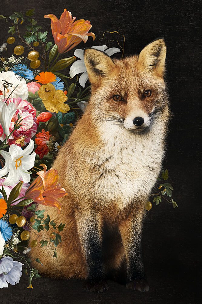 Red Fox and Blooms art print by Marja van den Hurk for $57.95 CAD
