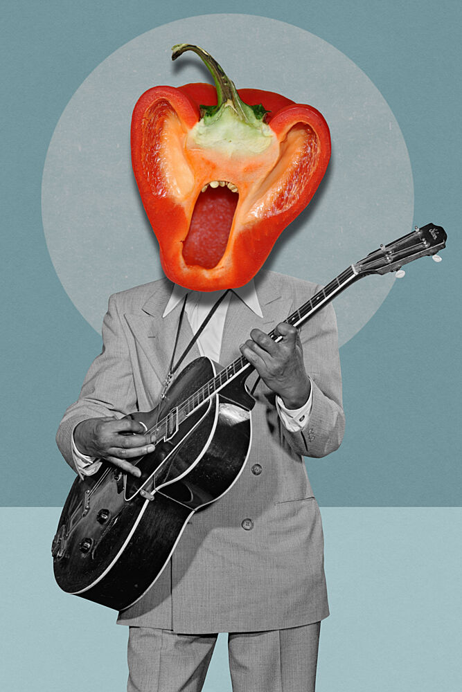 Singing Pepper Guitarist art print by Marja van den Hurk for $57.95 CAD