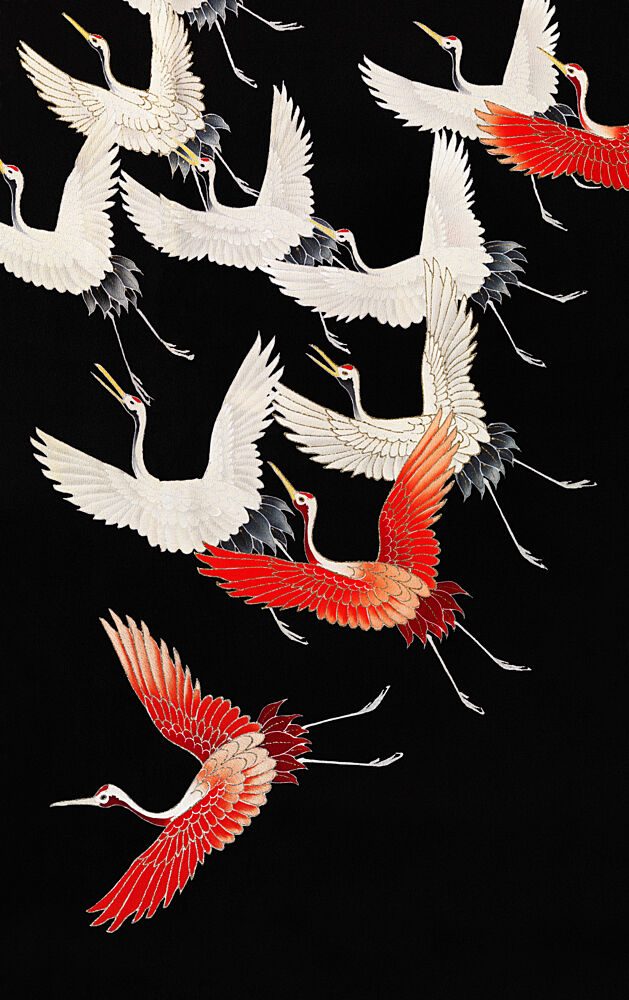 Flying Red and White Cranes art print by Marja van den Hurk for $57.95 CAD