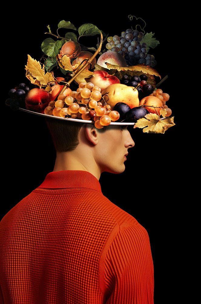 Fruit Hat Portrait art print by Marja van den Hurk for $57.95 CAD