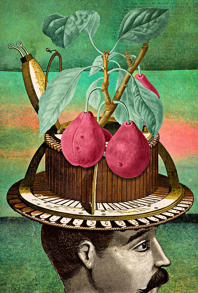 Surreal Pear Hat Gentleman art print by Marja van den Hurk for $57.95 CAD