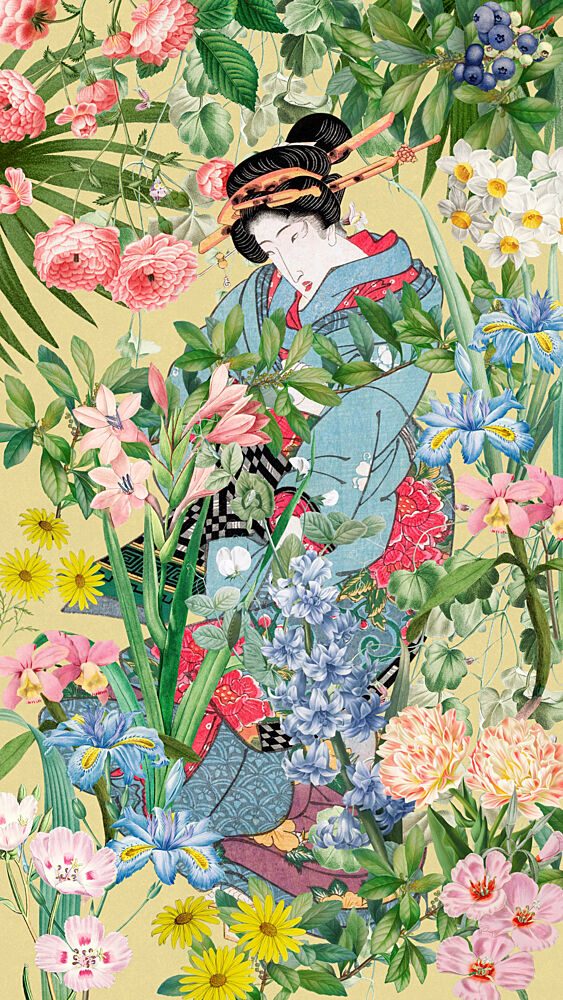 Geisha Among Flowers art print by Marja van den Hurk for $57.95 CAD
