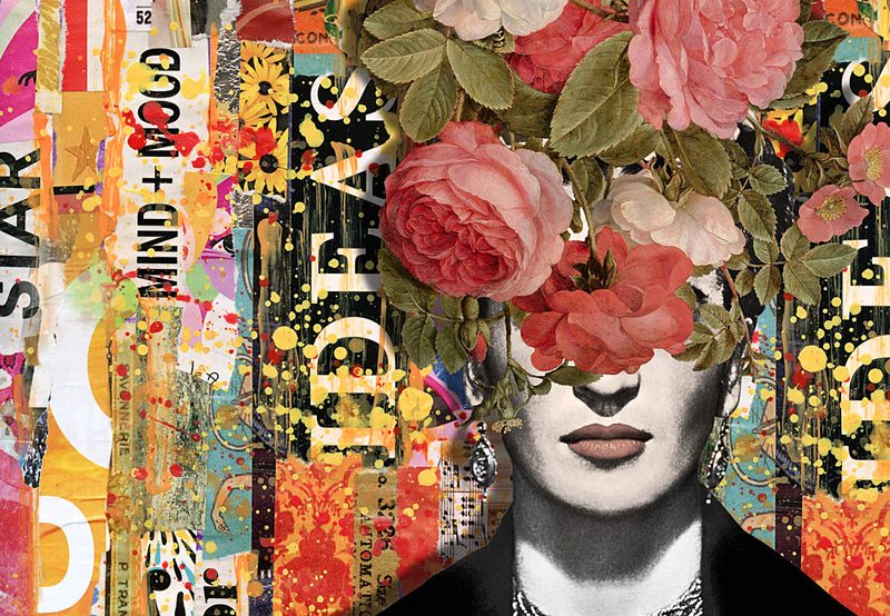 Modern Floral Collage Portrait art print by Marja van den Hurk for $57.95 CAD