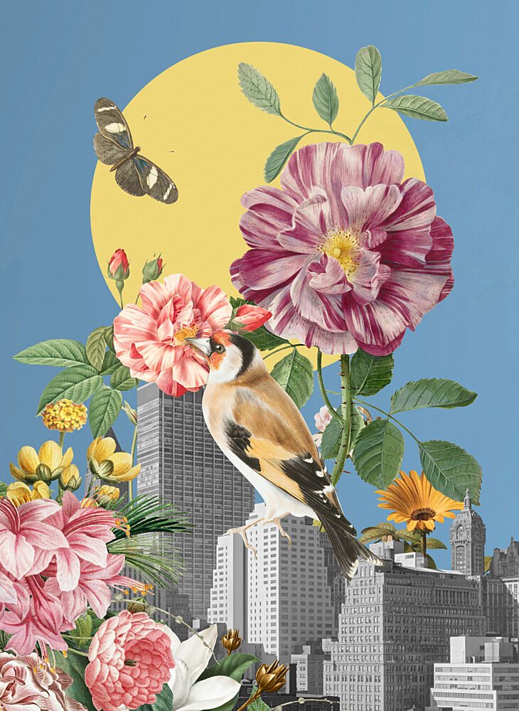 Goldfinch City Blooms art print by Marja van den Hurk for $57.95 CAD