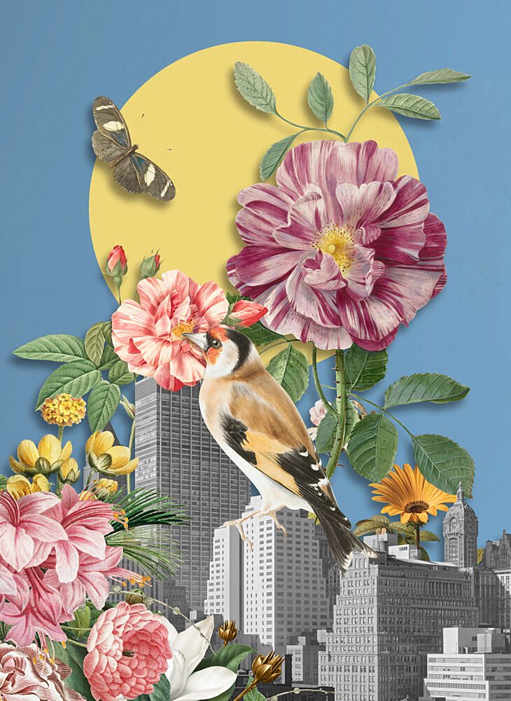 Goldfinch Cityscape Bloom art print by Marja van den Hurk for $57.95 CAD