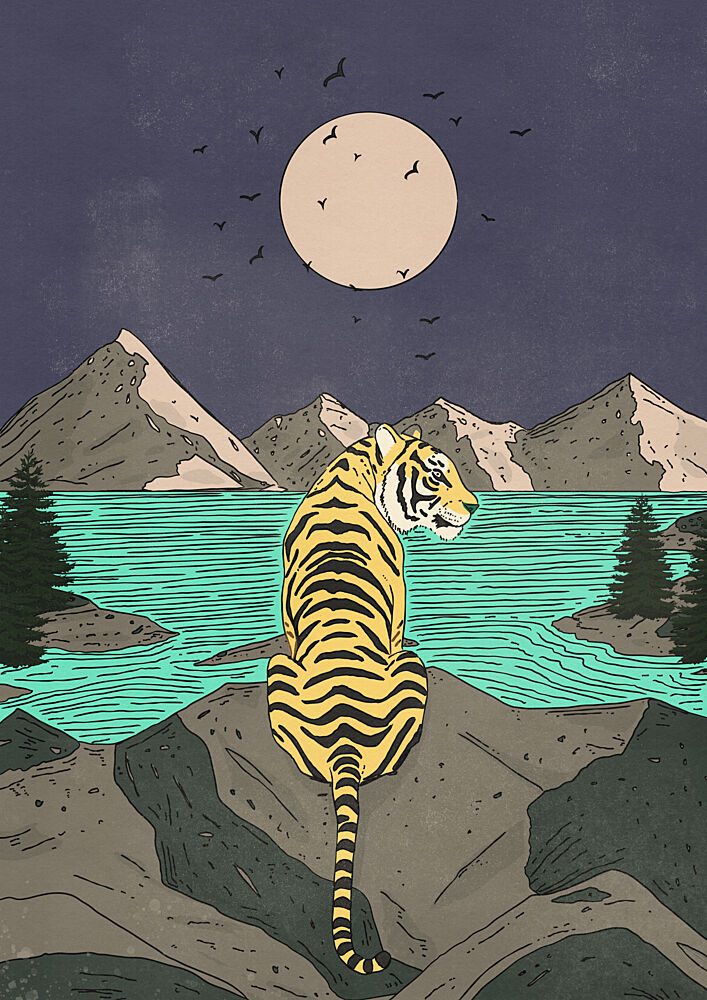 Moonlit Mountain Tiger art print by Nicholas for $57.95 CAD