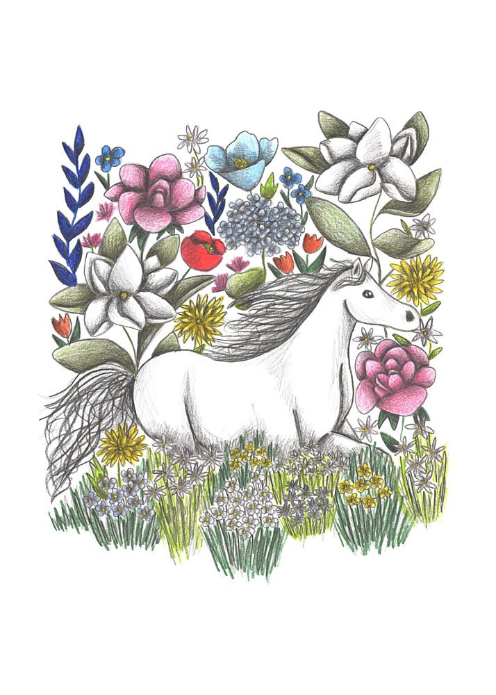 White Horse Floral Garden art print by Cecilia Battaini for $57.95 CAD