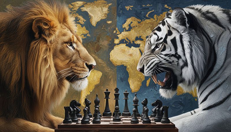 Lion Tiger Chess Match art print by Hugo for $57.95 CAD