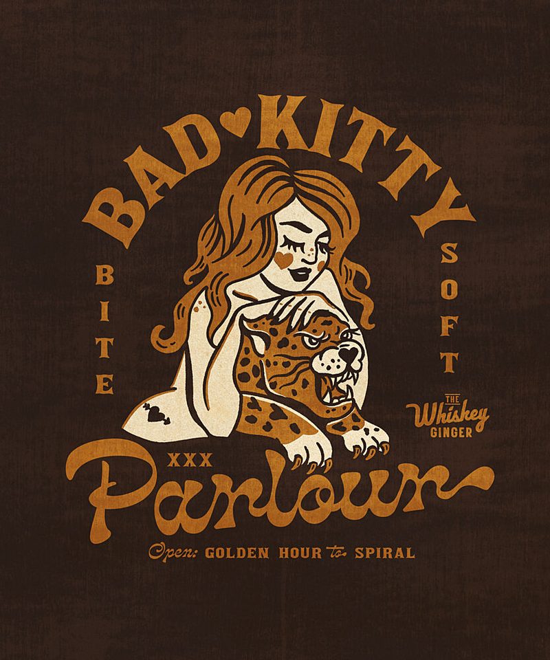 Bad Kitty Pin up Art. Dive Bar Cocktail Poster art print by The Whiskey Ginger for $57.95 CAD