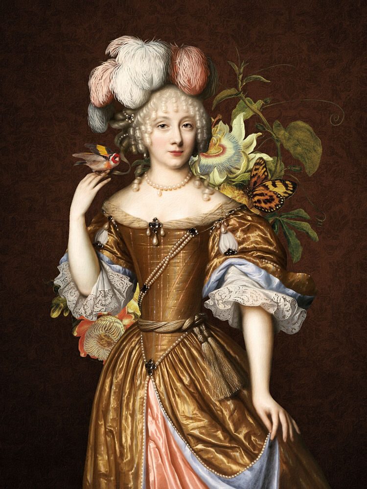 Regal Lady with Goldfinch art print by Marja van den Hurk for $57.95 CAD