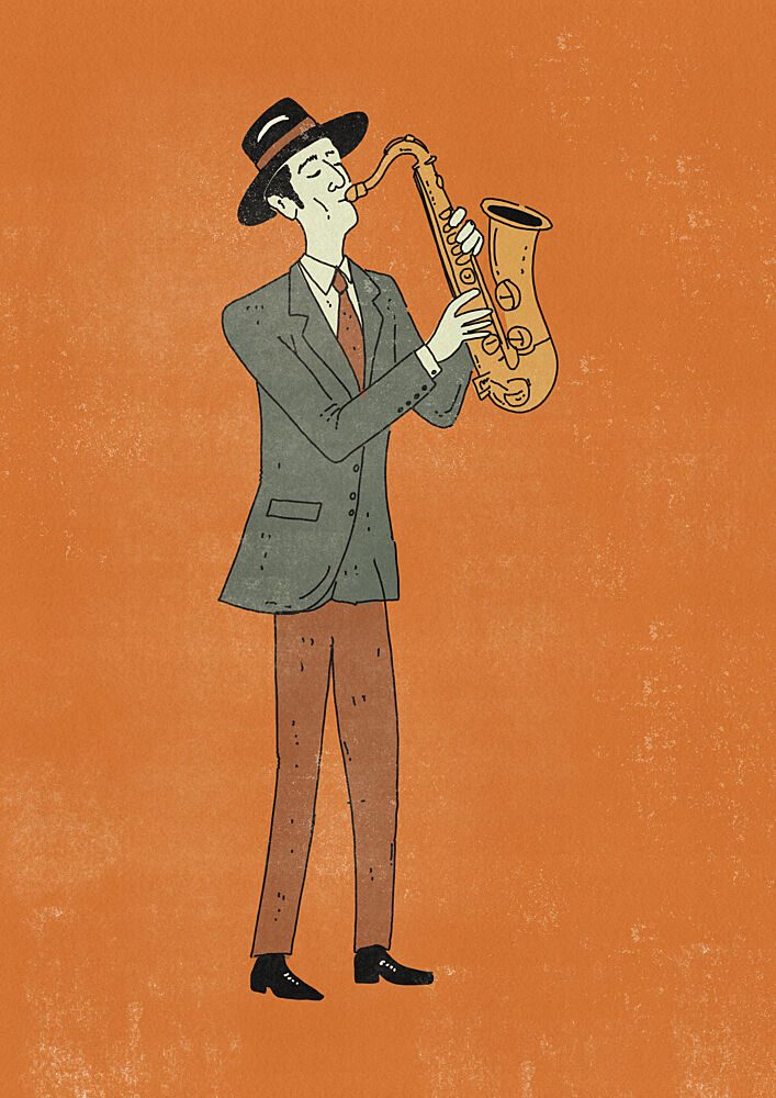 Retro Jazz Saxophonist art print by Nicholas for $57.95 CAD