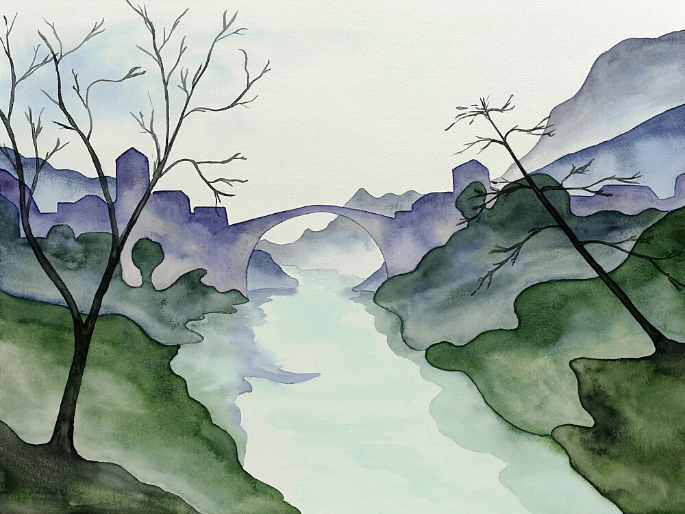 Tranquil River Valley art print by Natalie Bruns for $57.95 CAD