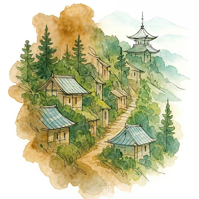 Japanese Mountain Village art print by Natalie Bruns for $57.95 CAD
