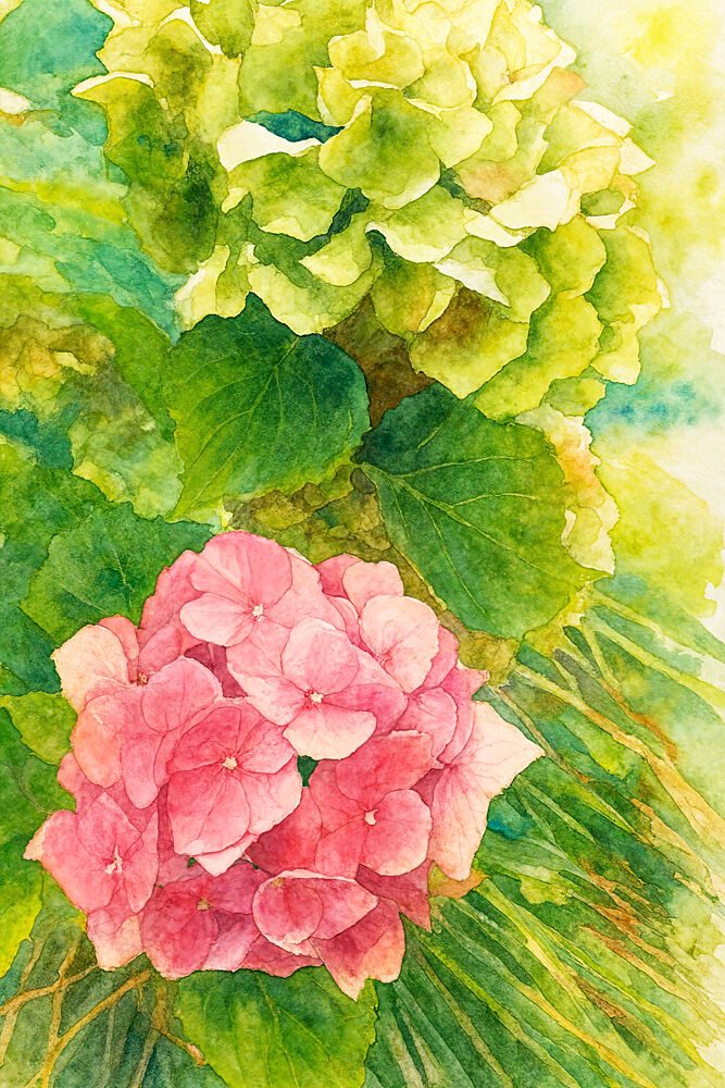 Pink and Green Hydrangeas art print by Natalie Bruns for $57.95 CAD