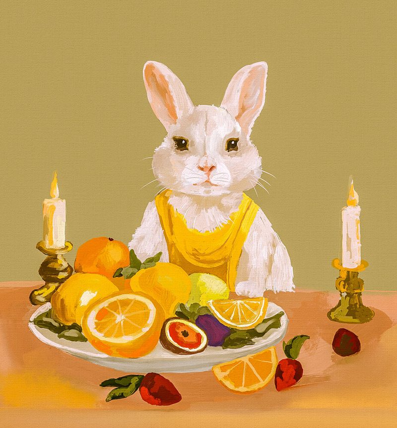 Whimsical Rabbit Fruit Feast art print by Josie George for $57.95 CAD