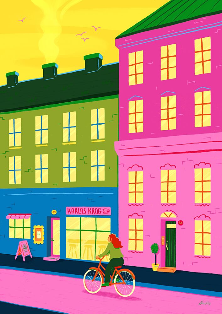 Vibrant Urban Cycling art print by Nanna Paavig for $57.95 CAD
