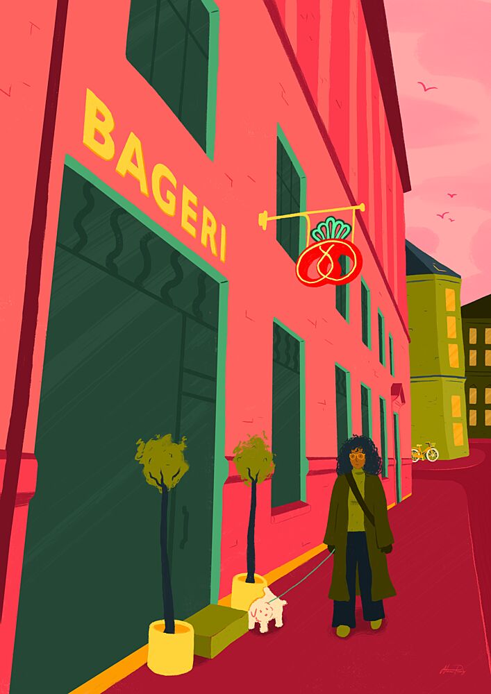 Urban Dog Walk Bakery art print by Nanna Paavig for $57.95 CAD