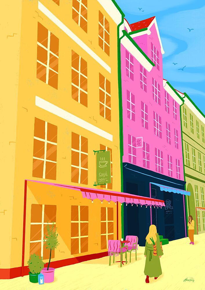 Colorful City Cafe art print by Nanna Paavig for $57.95 CAD