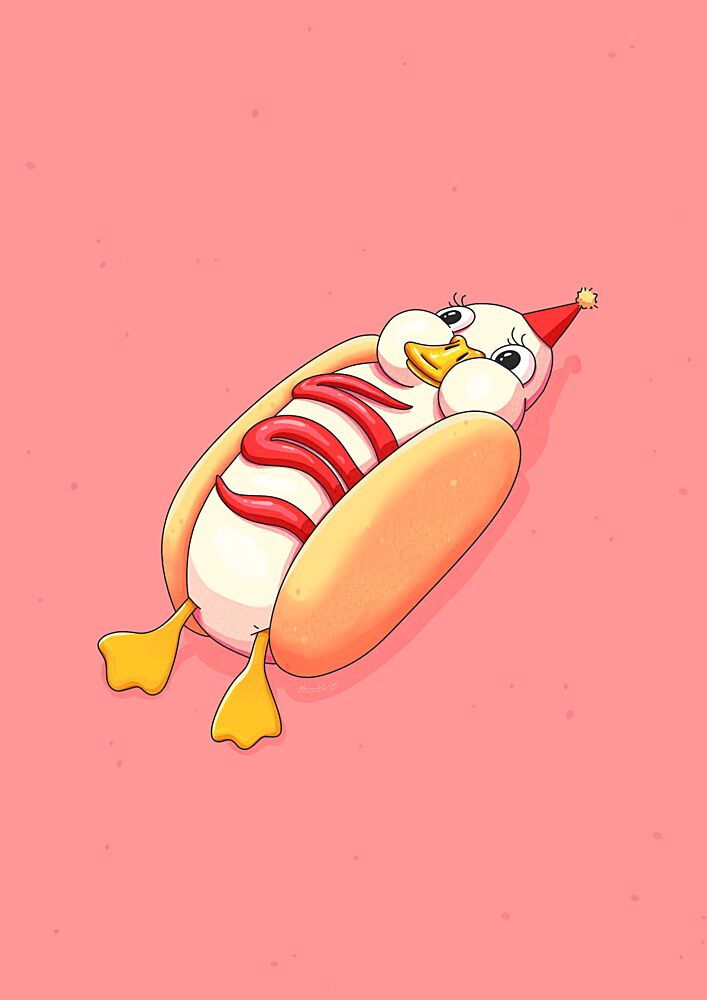 Cute Duck Hotdog art print by Nanna Paavig for $57.95 CAD