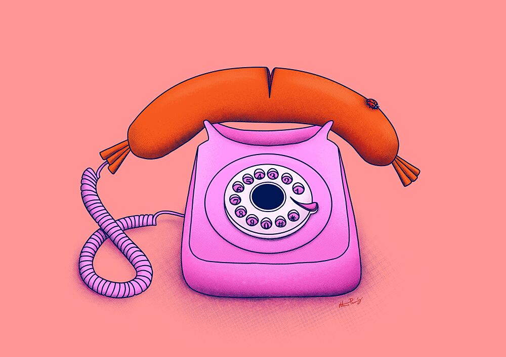 Whimsical Sausage Phone art print by Nanna Paavig for $57.95 CAD
