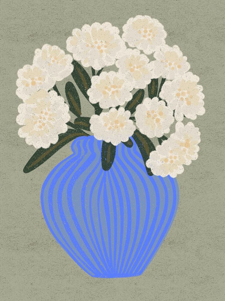 White Blooms Blue Vase art print by Nikita Jariwala for $57.95 CAD