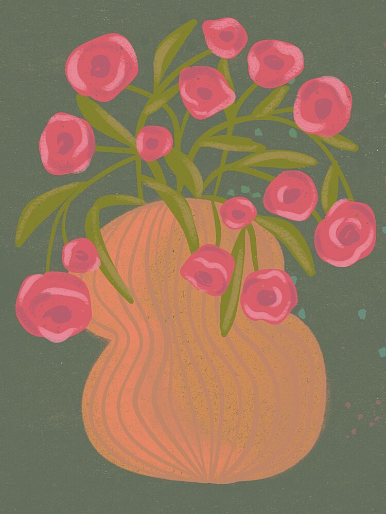 Pink Flowers Orange Vase art print by Nikita Jariwala for $57.95 CAD