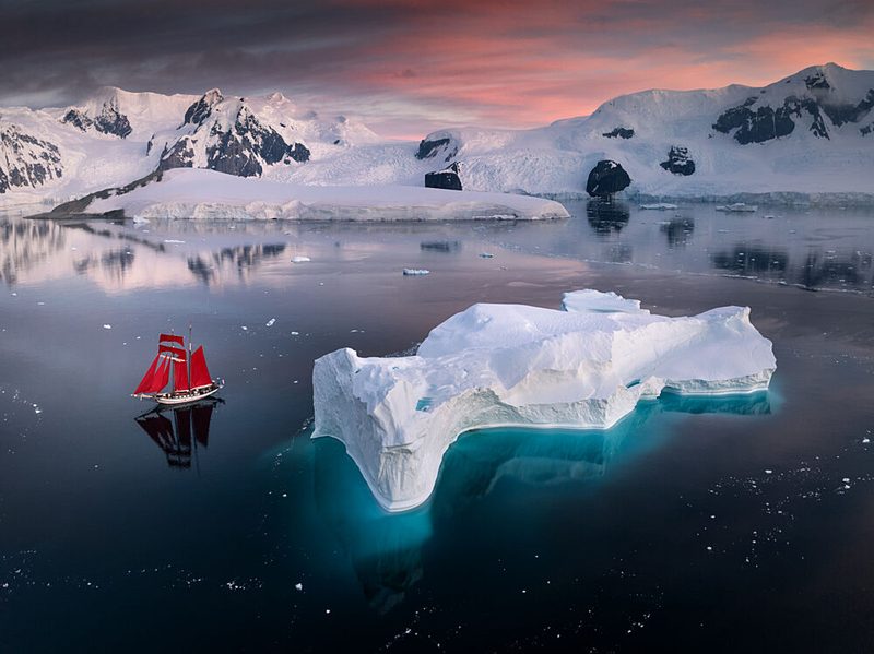 Antarctic Red Sailboat art print by Karol Nienartowicz for $57.95 CAD