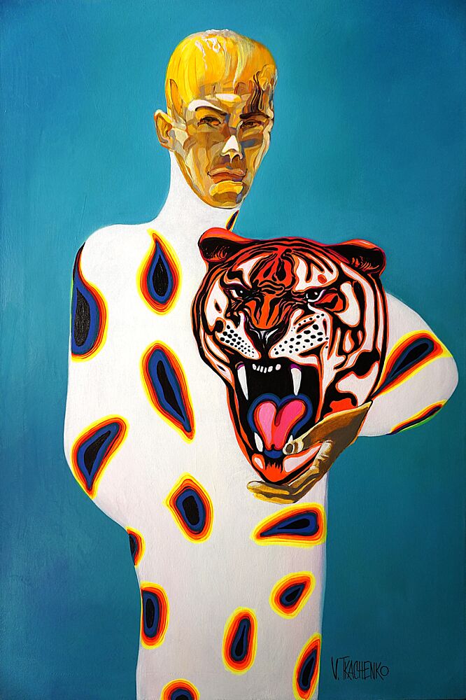 Golden Man Roaring Tiger art print by Victor Tkachenko for $57.95 CAD