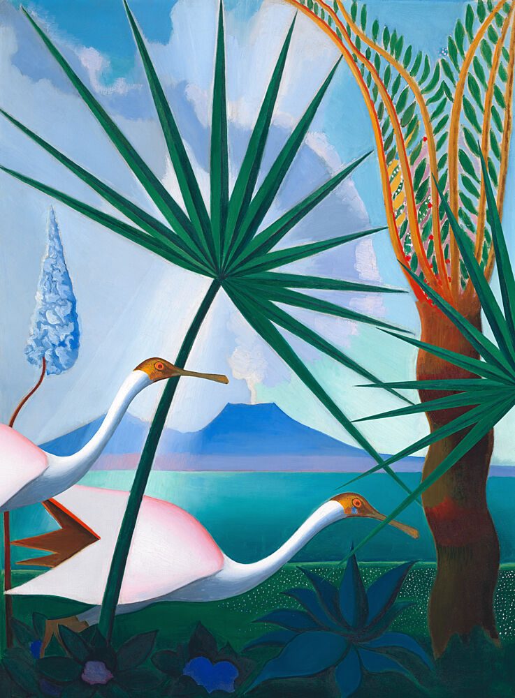 Pink Birds Tropical Oasis art print by Marja van den Hurk for $57.95 CAD