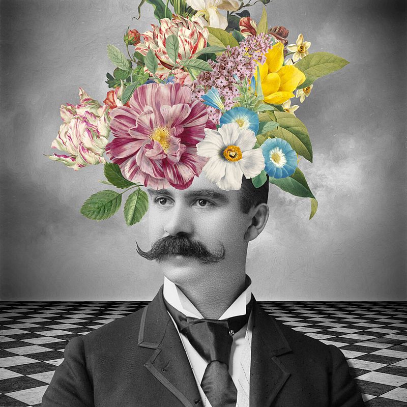 Gentleman with Flower Head art print by Marja van den Hurk for $57.95 CAD