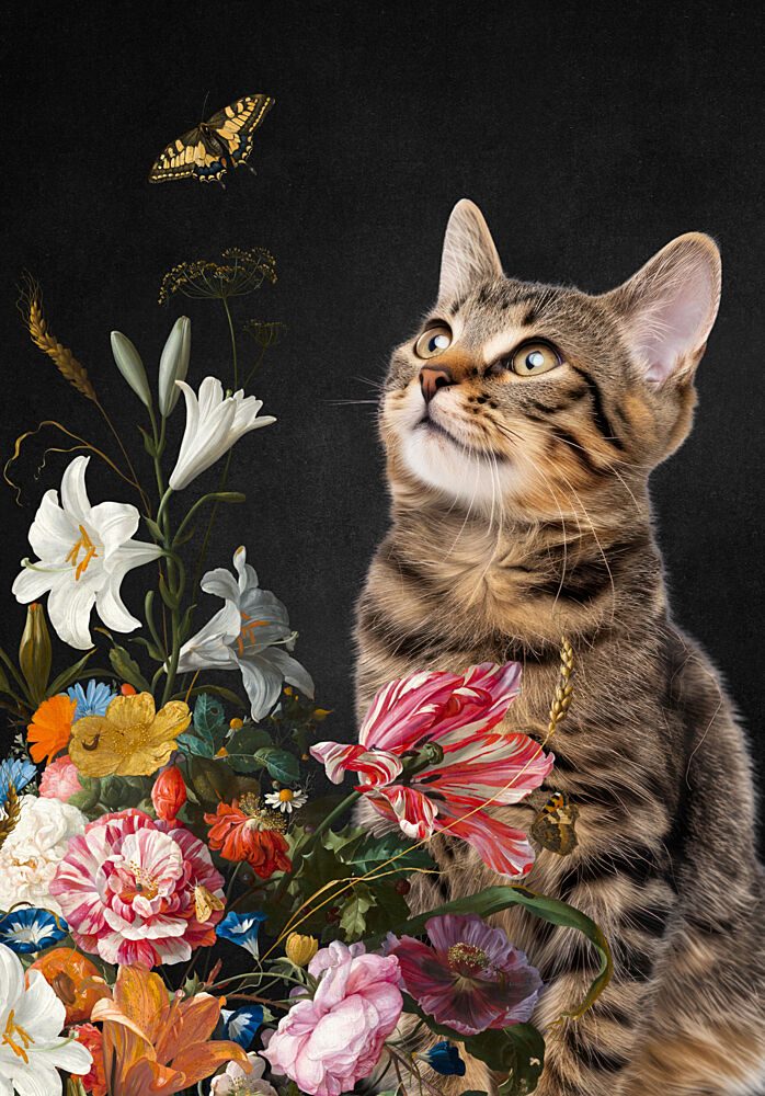 Curious Cat Floral Still Life art print by Marja van den Hurk for $57.95 CAD
