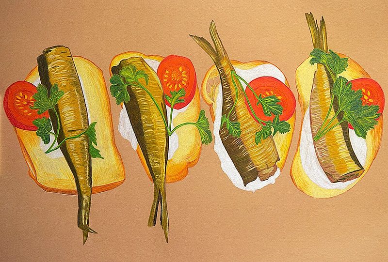 Golden Sprat Sandwiches art print by Viktoriia Saunina for $57.95 CAD