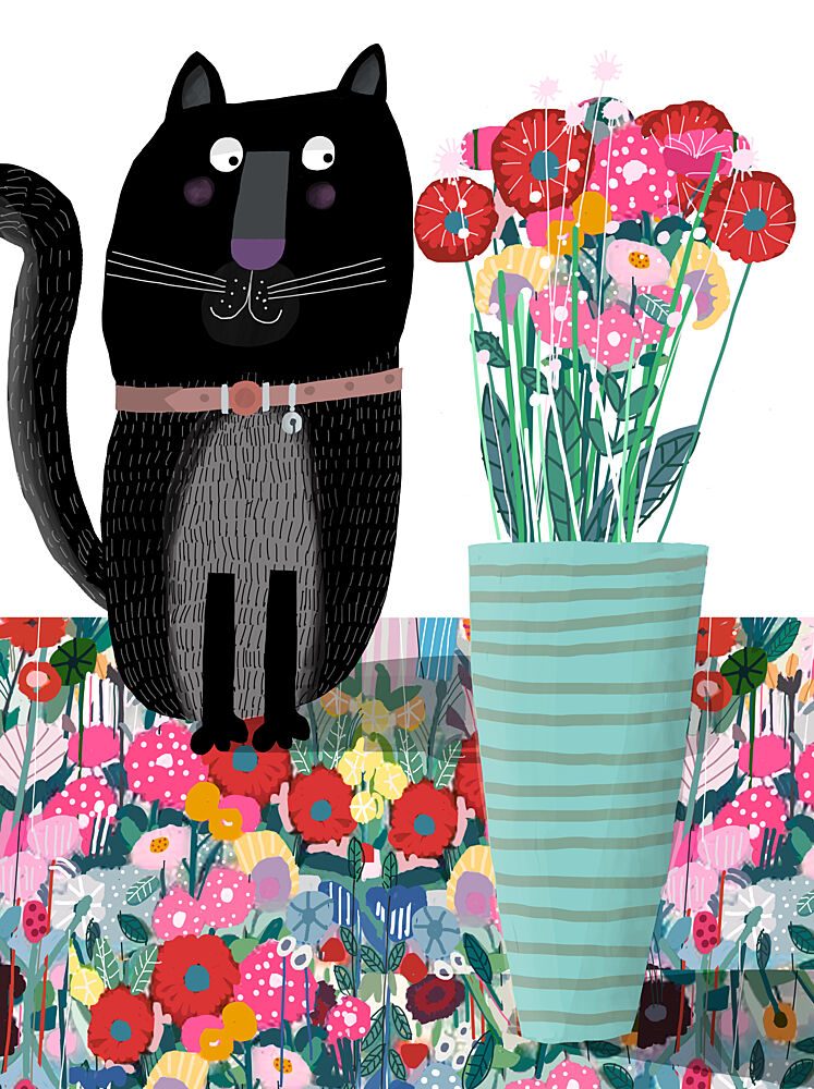Whimsical Cat and Flowers art print by Carla Daly for $57.95 CAD
