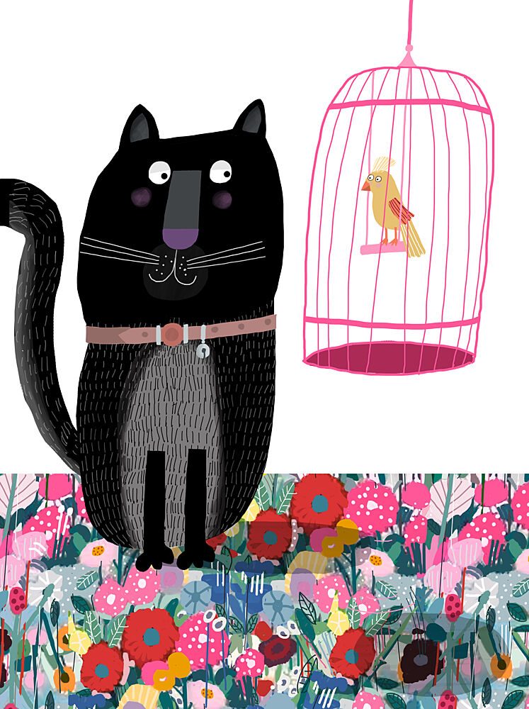 Curious Cat Watches Bird art print by Carla Daly for $57.95 CAD