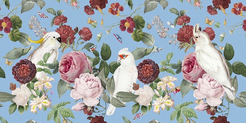 Blue Botanical Cockatoos art print by Marja van den Hurk for $57.95 CAD