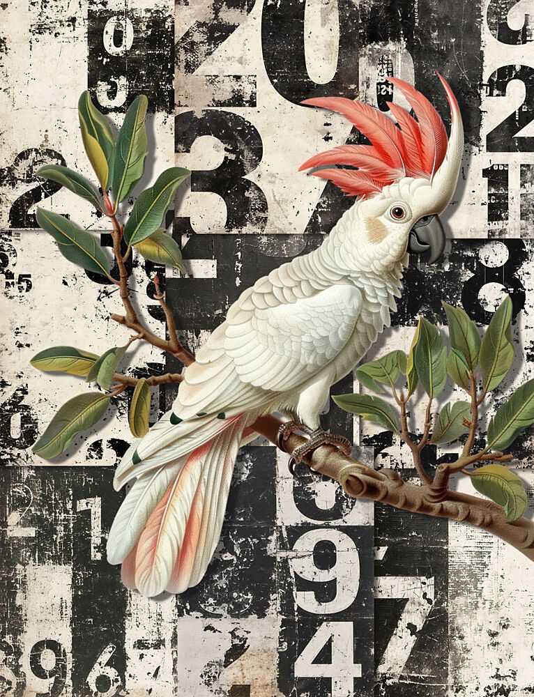White Cockatoo Grunge Numbers art print by Marja van den Hurk for $57.95 CAD