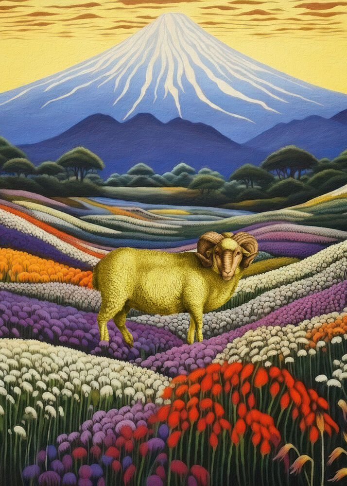 Golden Ram Mountainscape art print by Marja van den Hurk for $57.95 CAD