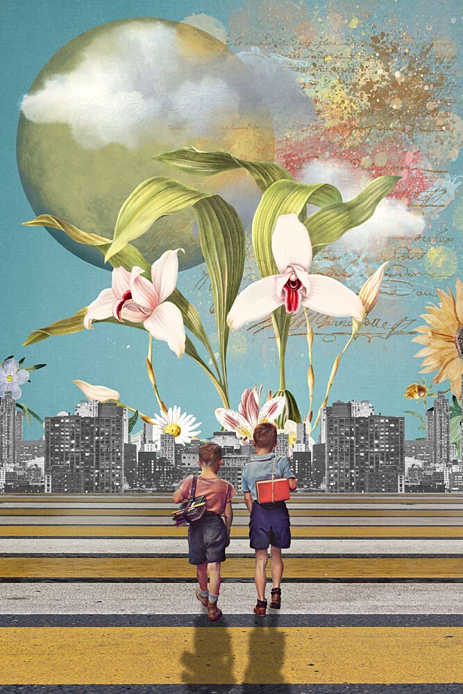Boys Crossing Fantasy City art print by Marja van den Hurk for $57.95 CAD