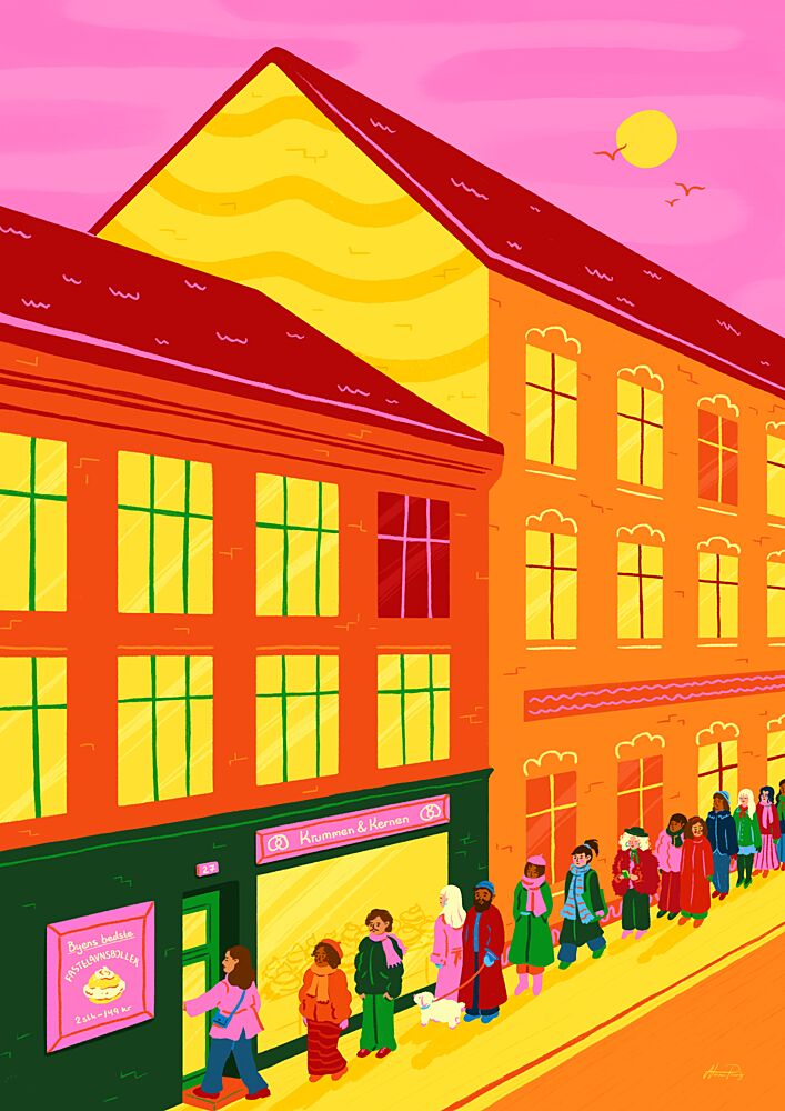 Bakery Queue at Sunset art print by Nanna Paavig for $57.95 CAD