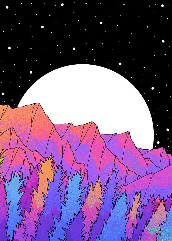 Vibrant Moonlit Mountains art print by Stephen Wade for $57.95 CAD